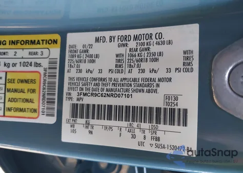 2022 Ford Bronco Sport Outer Banks z USA, uszkodzony, nr VIN 3FMCR9C62NRD07101